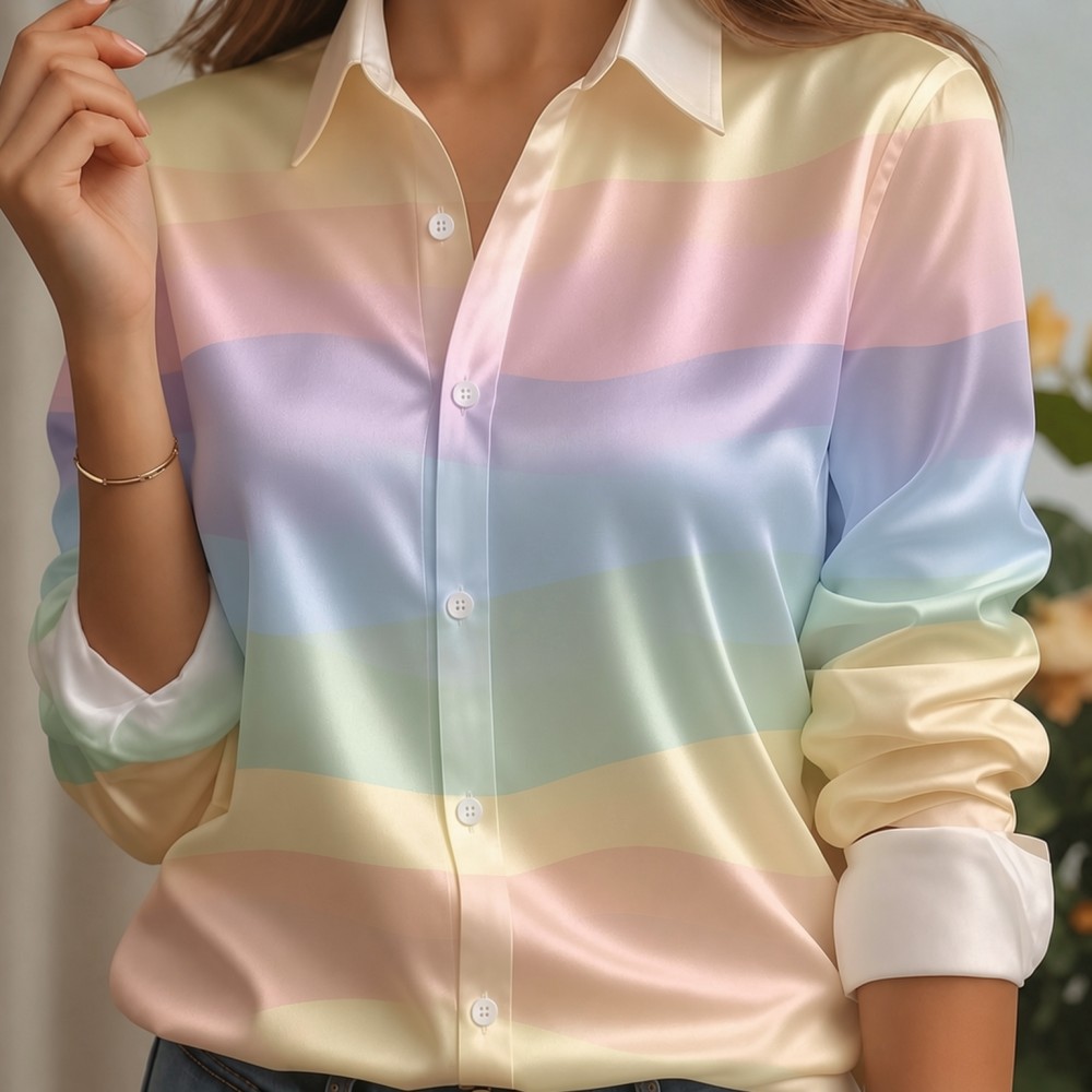 Women Satin Lapel Collar Shirt - Embellish Knit review and price