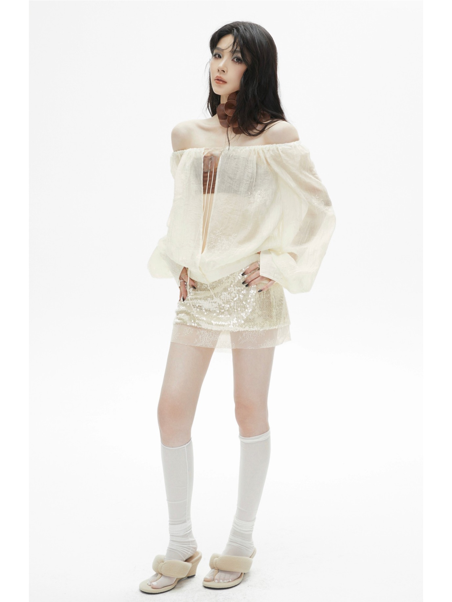 Low Waist Shiny Sequin Lace Pa - Sequin Fabric Panel review and price