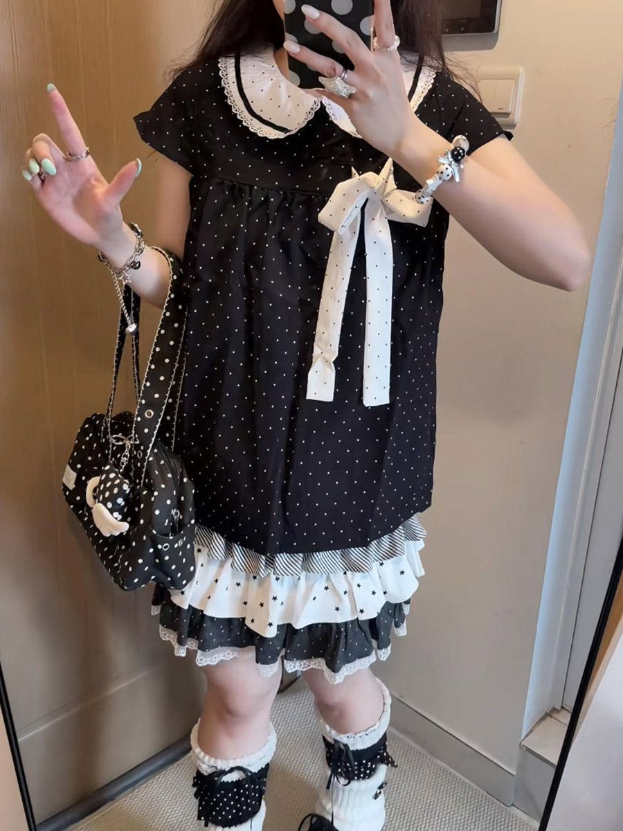 Y2K Kawaii Japanese Polka Dot  - Elastic Lace Trim review and price