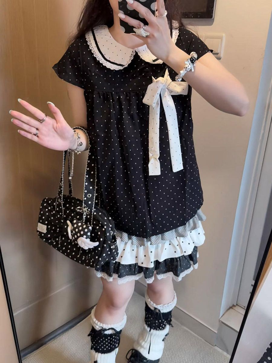 Y2K Kawaii Japanese Polka Dot  - Elastic Lace Trim review and price