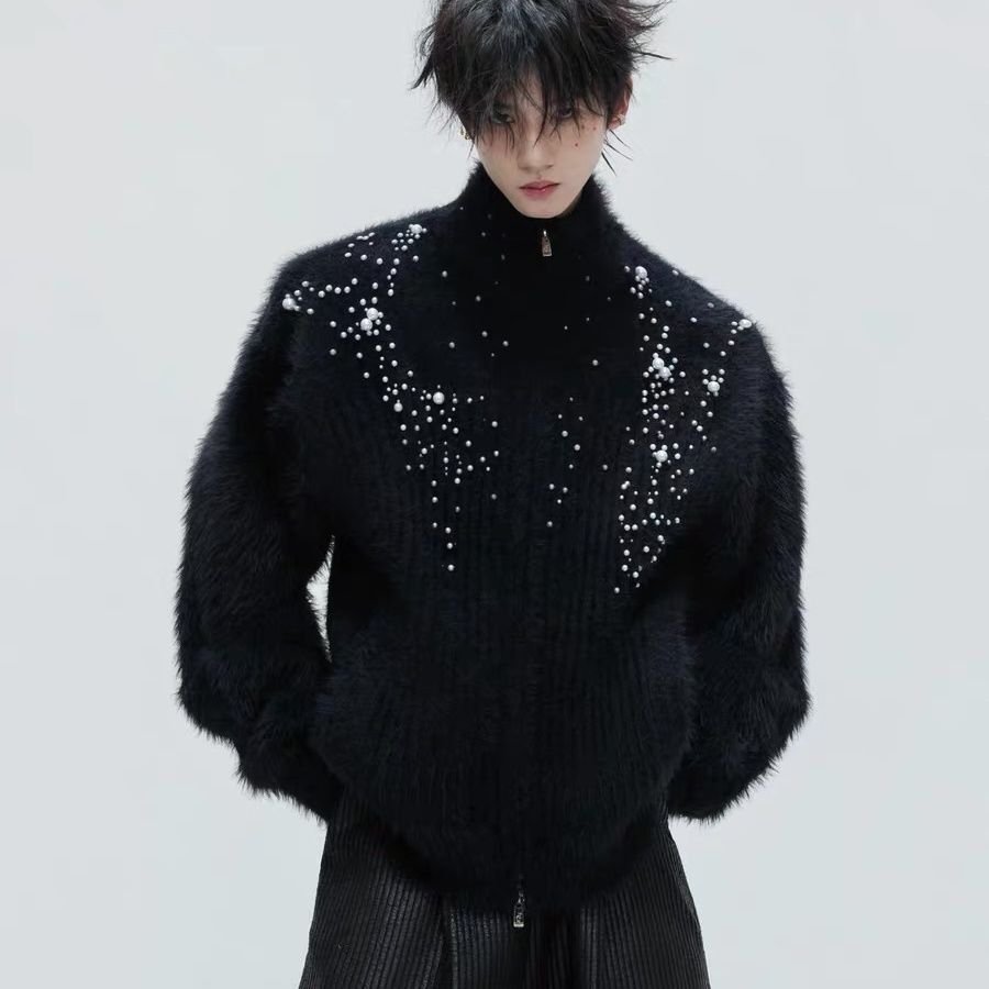High Collar Plush Pearl Embell - Embellish Knit review and price