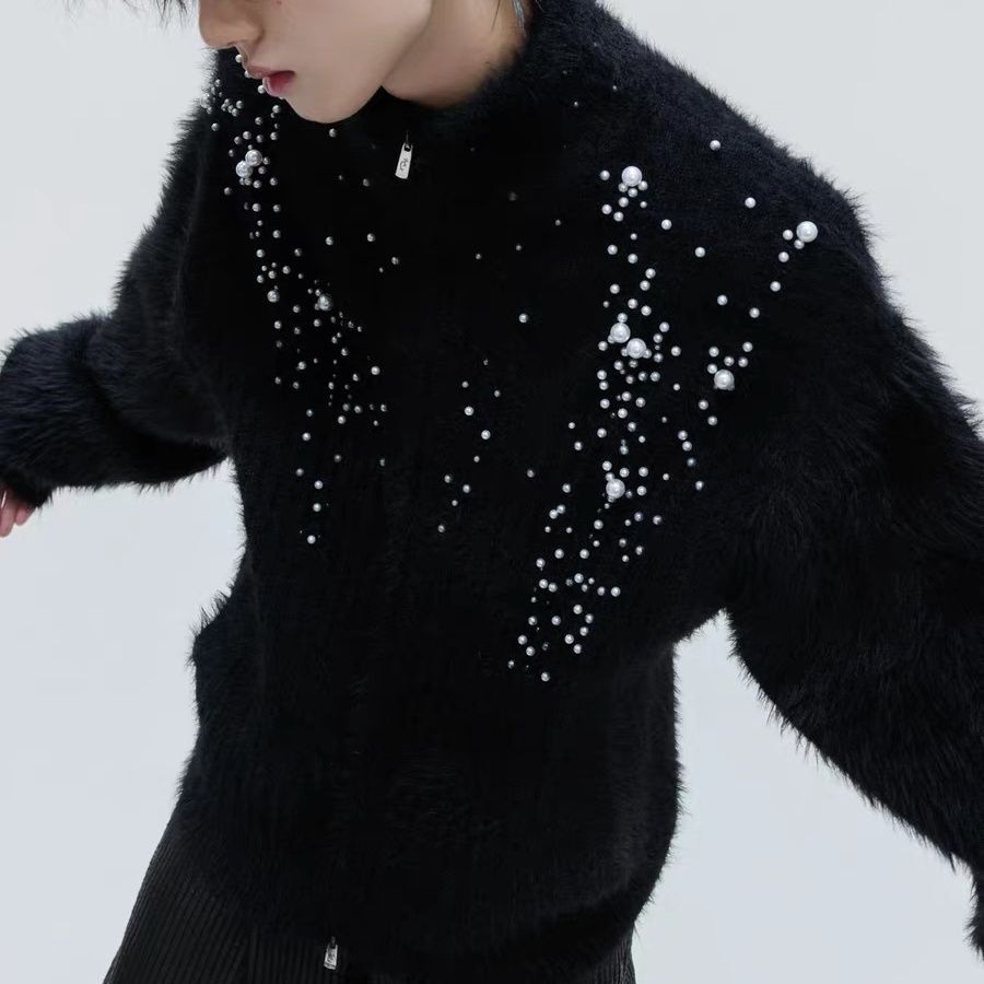 High Collar Plush Pearl Embell - Embellish Knit review and price