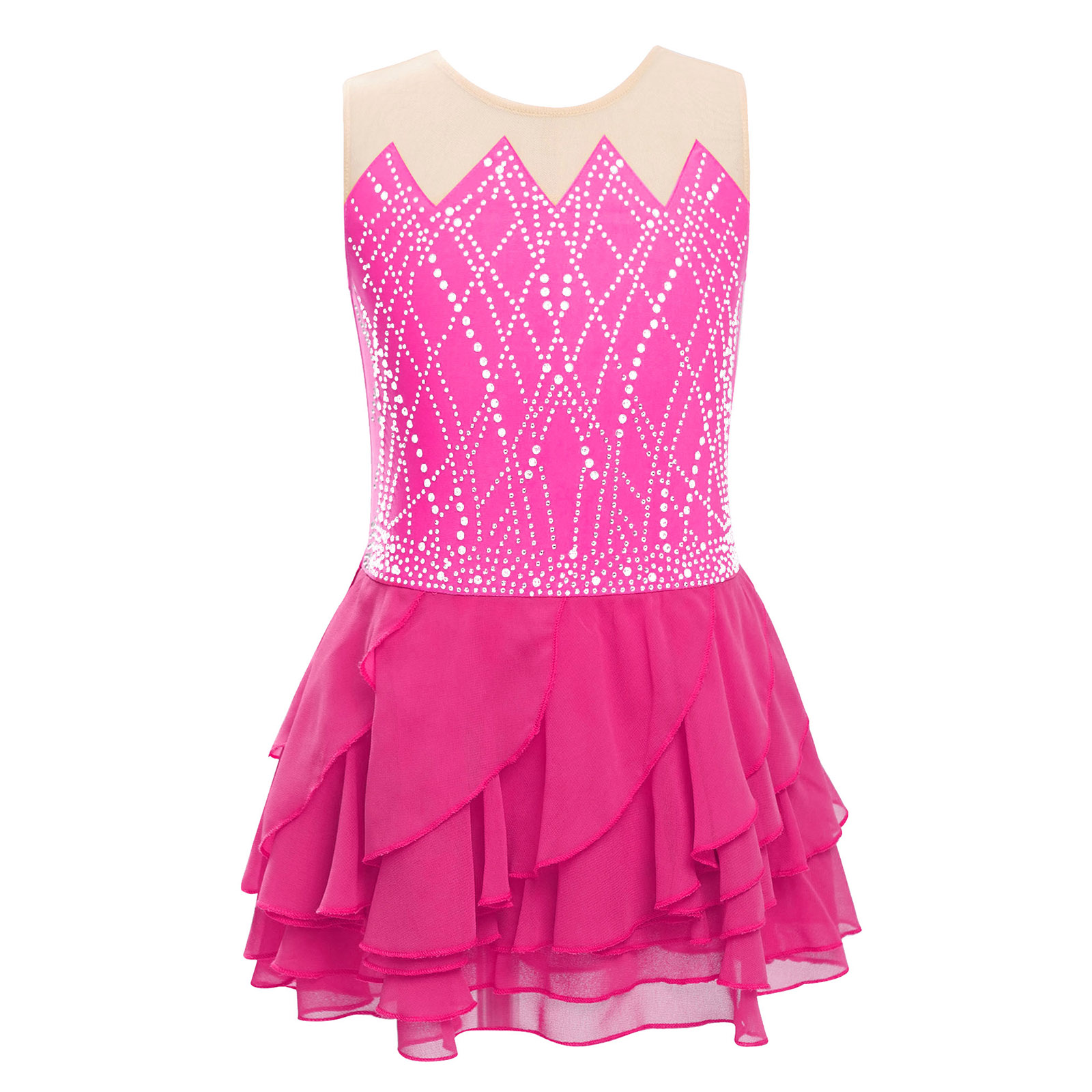 Girls Mesh Figure Skating Dres - Rhinestone Banding Trim review and price