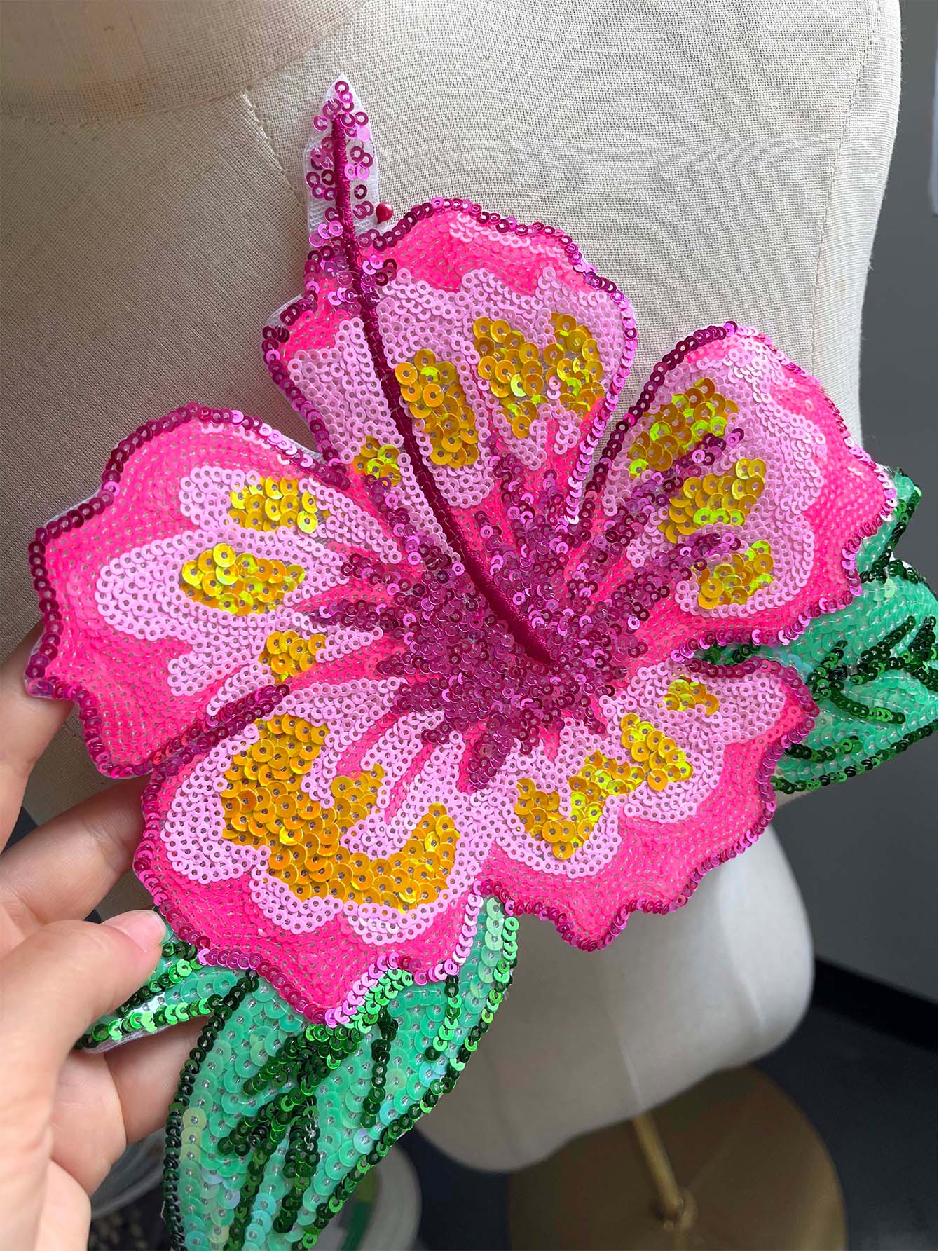 1 Piece 26CM Shining Pink Sequ - Applique Patch Flower review and price