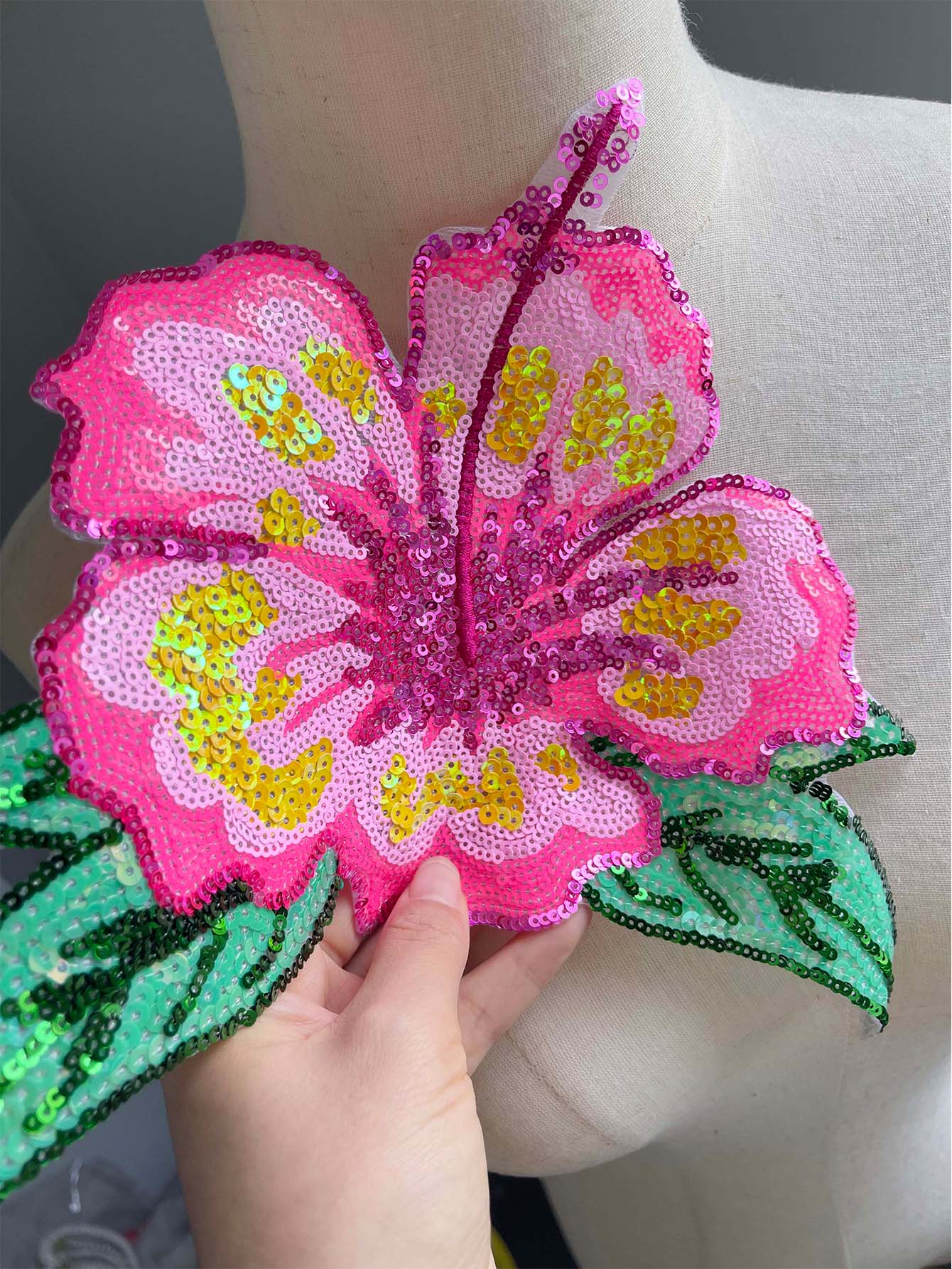 1 Piece 26CM Shining Pink Sequ - Applique Patch Flower review and price